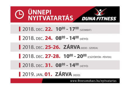 duna fitness nyitvatartás 2018 december